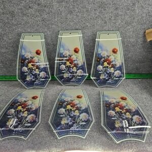 OK Lighting Touch Lamp Replacement Glass Shades Floral Hummingbird Set of 6
